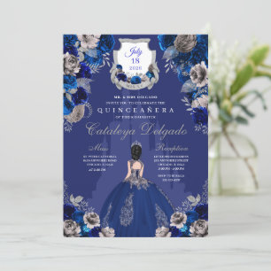 Convites Royal Blue & Silver Princess Castle Quinceañera