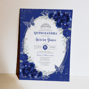 Convites Royal Blue Silver Quinceañera Mis Quince 15 Anos