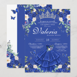 Convites Royal Blue Silver Rosa Elegant Princesas