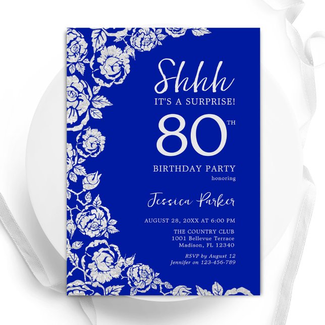 Convites Royal Blue Silver Rosa Surprise 80 (Criador carregado)