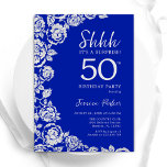 Convites Royal Blue Silver Rosas Surpresa 50º aniversário<br><div class="desc">Surpresa floral azul real, 50º convite de aniversário. Design elegante com rosas, folha de falso prata e letra de script de tipografia. A Trendy convida o cartão perfeito para uma festa de na moda. Pode ser personalizado para qualquer idade. Impressos convites Zazzle ou modelo de impressão digital instantânea para download....</div>