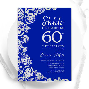 Convites Royal Blue Silver Rosas Surpresa 60º aniversário