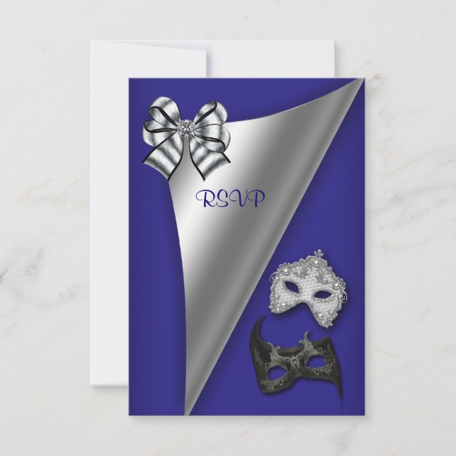 Convites Royal Blue Silver Sweet 16 Partido Mascarada (Frente)