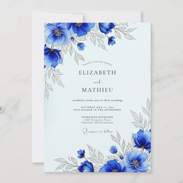 Convites Royal Blue Striking Botanical Wedding (Frente)