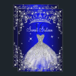 Convites Royal Blue Sweet 16, partido de Vestido Prateado<br><div class="desc">16 Convite de Aniversário,  Tiara Royal Blue Sweet. Design de roupas de pérolas elegantes. Notem,  por favor,  que todas as imagens planas não têm joias reais!</div>