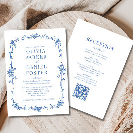 Convites Royal Blue Victorian QR Code All in One Wedding 
