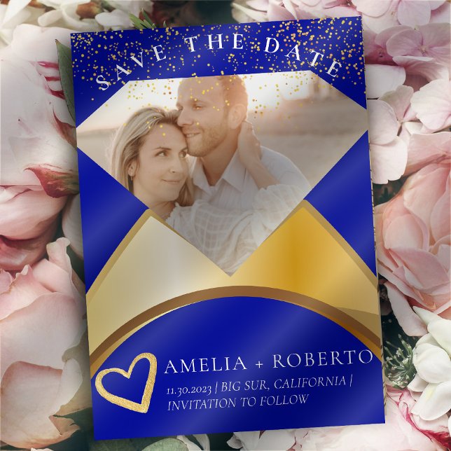 Convites Royal Blue Wedding Ring Salvar a Foto da Data (Criador carregado)