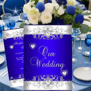 Convites Royal blue Wedding Silver White Diamond Hearts