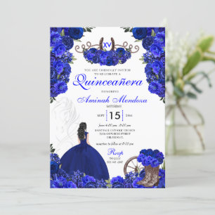 Convites Royal Blue Western Princess Charro Quinceanera