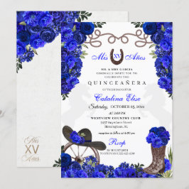Convites Royal Blue Western Ranchero Quinceanera