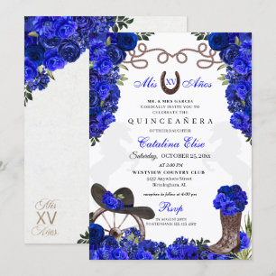 Convites Royal Blue Western Ranchero Quinceanera