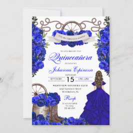 Convites Royal Blue Western Ranchero Quinceanera