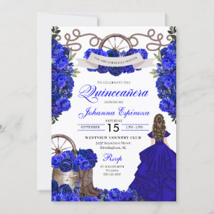 Convites Royal Blue Western Ranchero Quinceanera