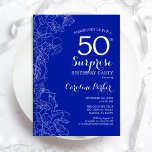 Convites Royal Blue White Surprise 50th Festa de aniversári<br><div class="desc">Floral Royal White Surprise 50º Convite de aniversário. Design minimalista moderno com sotaques botânicos e letra de escrita tipográfica. Simples cartão de convite floral perfeito para uma festa surpresa na moda. Pode ser personalizado para qualquer idade. Impressos convites Zazzle ou modelo de impressão digital instantânea para download.</div>