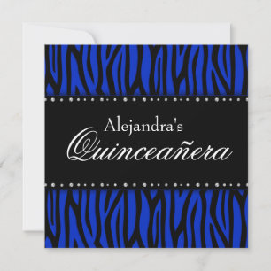 Convites Royal Blue Zebra Diamantes Quinceanera
