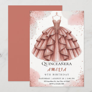 Convites Royal Blush Pink e Rosa Dourado Quinceañera