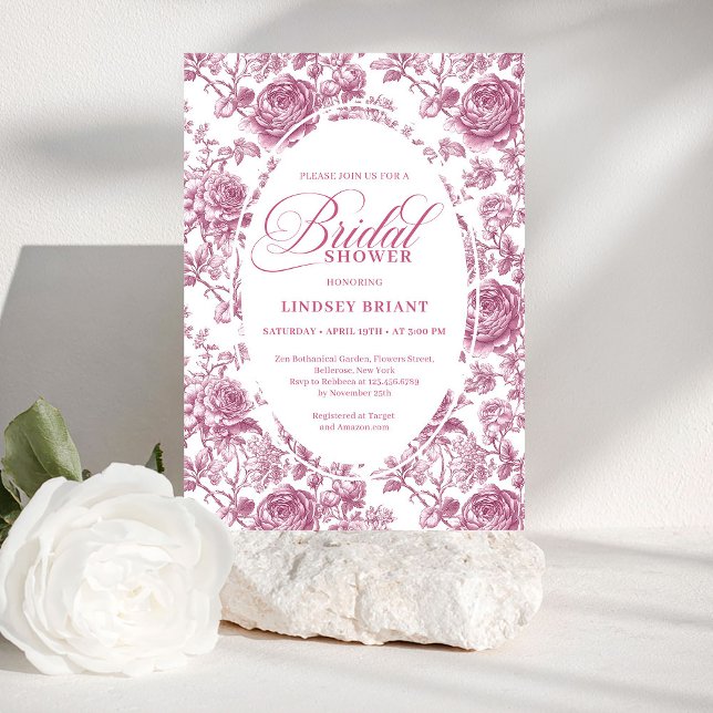 Convites Royal Blush Velvet Rose Pattern Bridal Shower  (Royal Blush Velvet Rose Pattern Bridal Shower Invite)