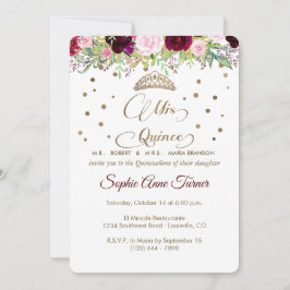 Convites Royal Burgundy Dourada Mis Quince Script Quinceañe
