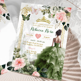 Convites Royal Castle Blush Pink Sage Green Quinceañera
