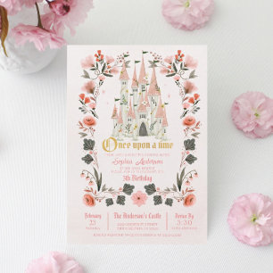 Convites Royal Castle Pink Birthday Convide - Qualquer Foto