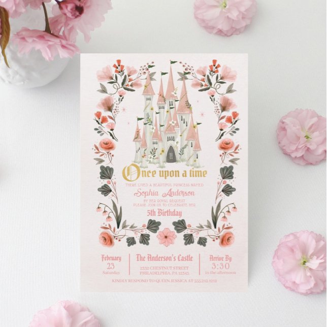 Convites Royal Castle Pink Birthday Convide - Qualquer Foto (Criador carregado)