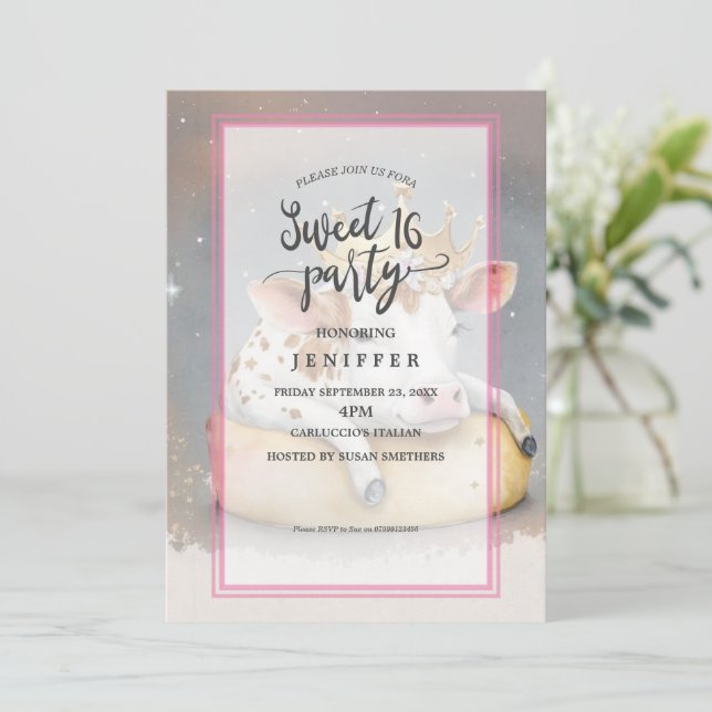 Convites Royal Cow Dreaming on Cheese Throne                (Em pé/Frente)