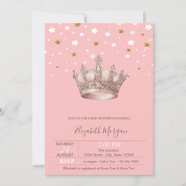 Convites Royal Crown Stars Baby Shower (Frente)