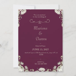 Convites Royal Deep Purple & White Floral Wedding Invite