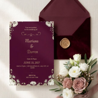 Convites Royal Deep Purple & White Floral Wedding Invite