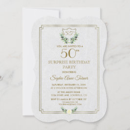 Convites Royal Dourado Crest Lush Greenery 50ª Festa de ani