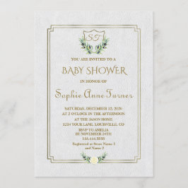Convites Royal Dourado Crest Lush Greenery Chá de fraldas C