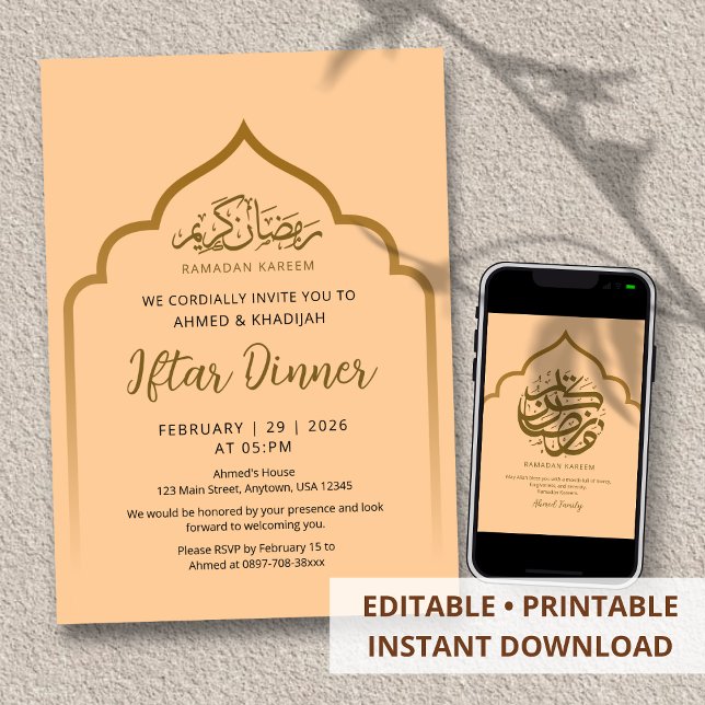 Convites Royal Gold Arch Ramadan Iftar Dinner Invitation (Criador carregado)