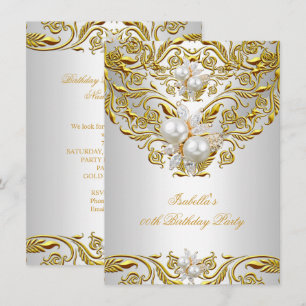 Convites Royal Gold em White Pearl Festa de Aniversário Ele
