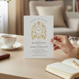 Convites Royal Gold Flourish Clock Retirement Party Announc