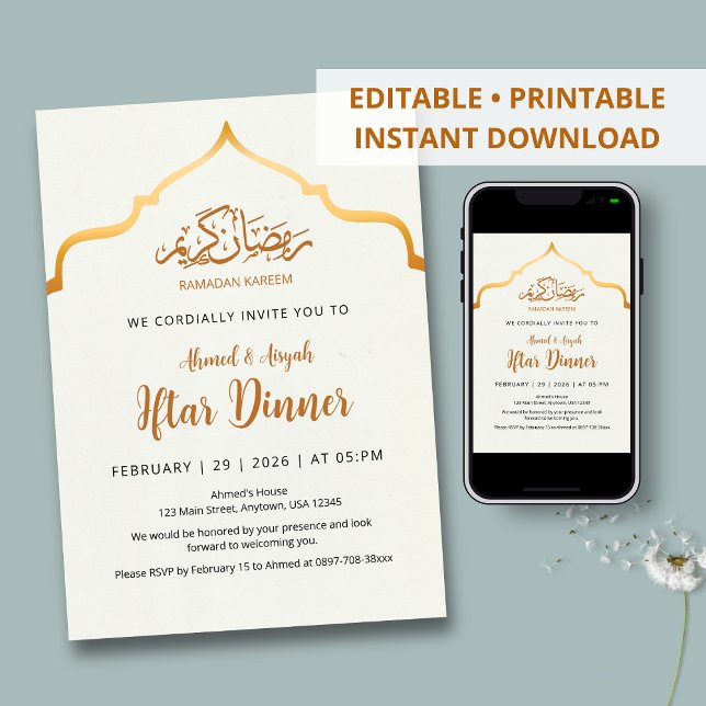 Convites Royal Gold Ornamental Arch Iftar Dinner Invitation (Criador carregado)
