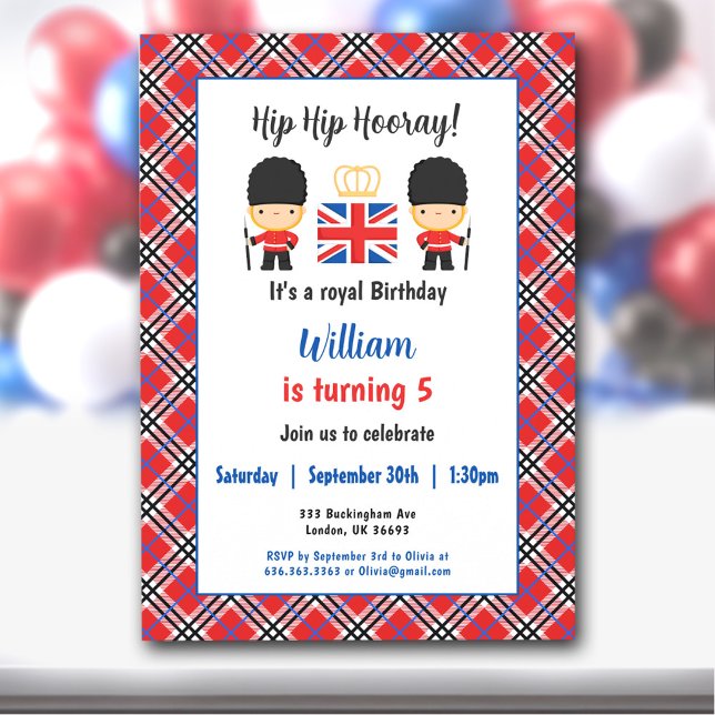 Convites Royal London Guarda British Tartan Boy Birthday (Royal London Guards British Tartan Boy Birthday Invitation)