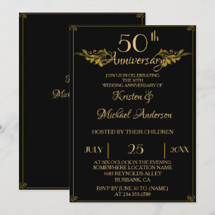 Convites Royal Luxury Ouro negro clássico 50. º aniversá