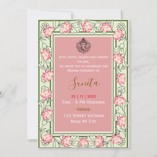 Convites Royal Mehendi Ceremony Invitation  (Frente)