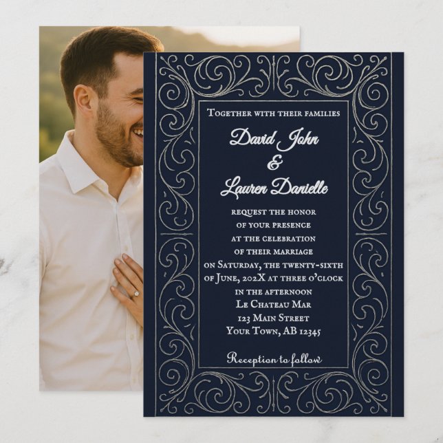 Convites Royal Navy Photo Wedding Invitation (Frente/Verso)