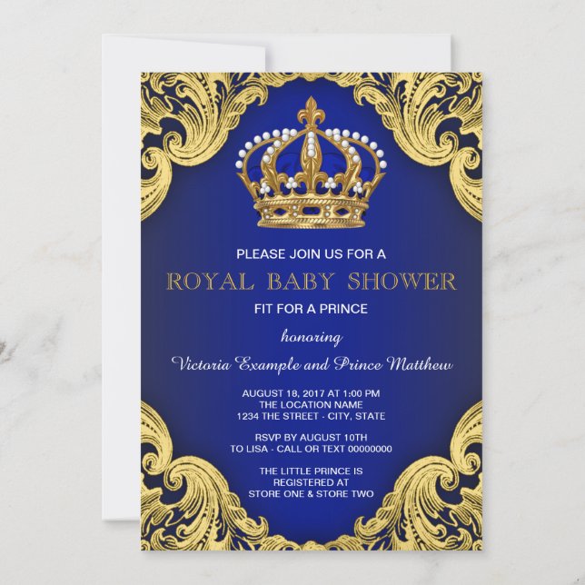Convites Royal Prince Baby Shower Invants (Verso)