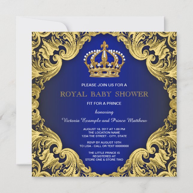 Convites Royal Prince Baby Shower Invants (Verso)