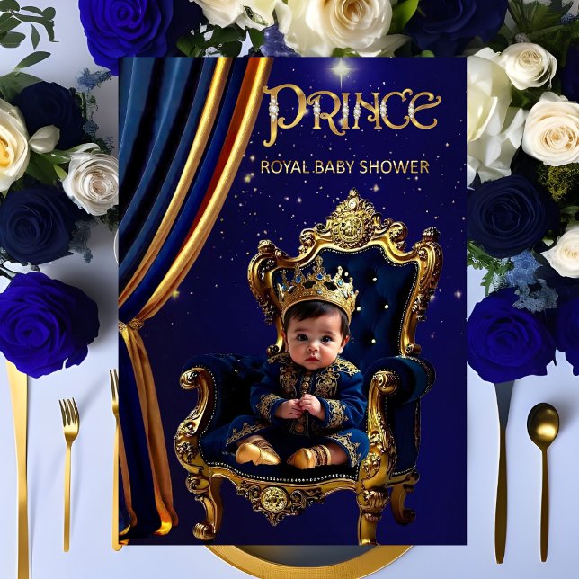 Convites Royal Prince Chá de fraldas Blue Dourado (Criador carregado)