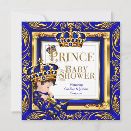 Convites Royal Prince Chá de fraldas Blue Dourado Crown Bru