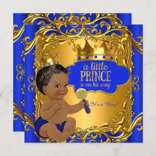 Convites Royal Prince Chá de fraldas Blue Dourado Rattle Ét