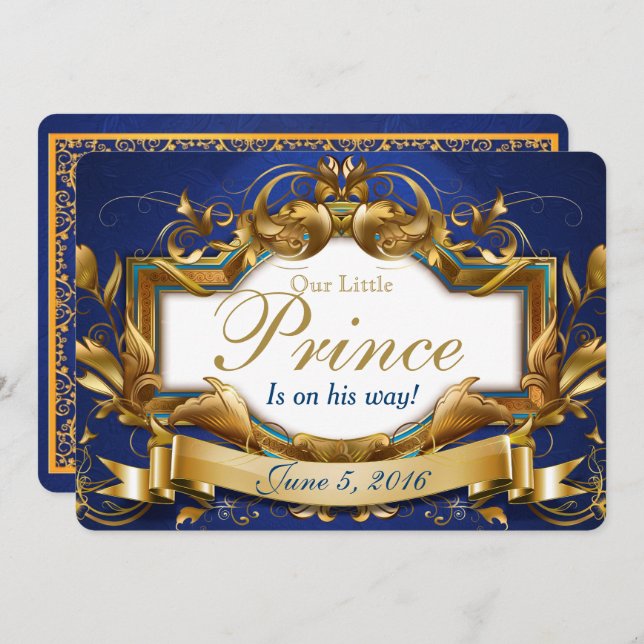 Convites Royal Prince Elegant Baby Shower Invants (Frente/Verso)