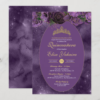 Convites Royal Purple Dourada Borboleta de Luxo Quinceanera
