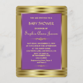 Convites Royal Purple e Dourado Chá de fraldas Invite