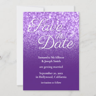 Convites Royal Purple Ombre Glitter Salvar a Data
