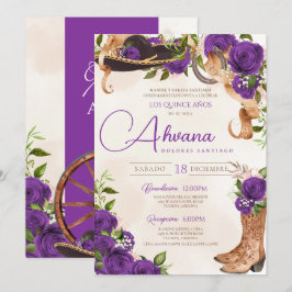 Convites Royal Purple Quinceanera Rosa Charro Western