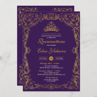 Convites Royal Purple Regal Dourada Tiara Princess Quincean